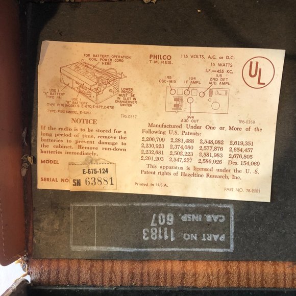 VINTAGE Philco E-675-124 Radio with Leather Case #F31 - Picture 6 of 10